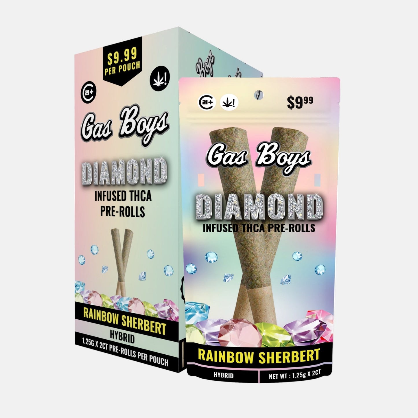 DIAMOND INFUSED THCA PRE - ROL RAINBOW SHERBERT - Hybrid (10ct Per Display) - Tree Spirit Wellness