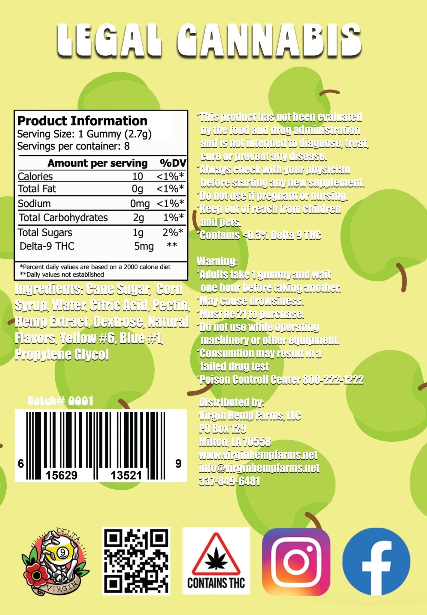 Green Apple 5mg D9 8 count (Box of 10) - Tree Spirit Wellness