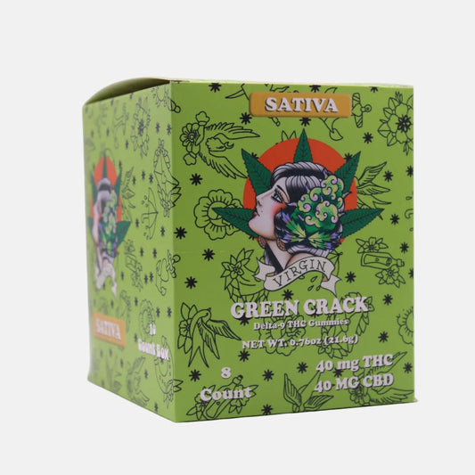 Green Crack Live Rosin 5mg D9/CBD 8 ct. Sativa (Box of 10) - Tree Spirit Wellness