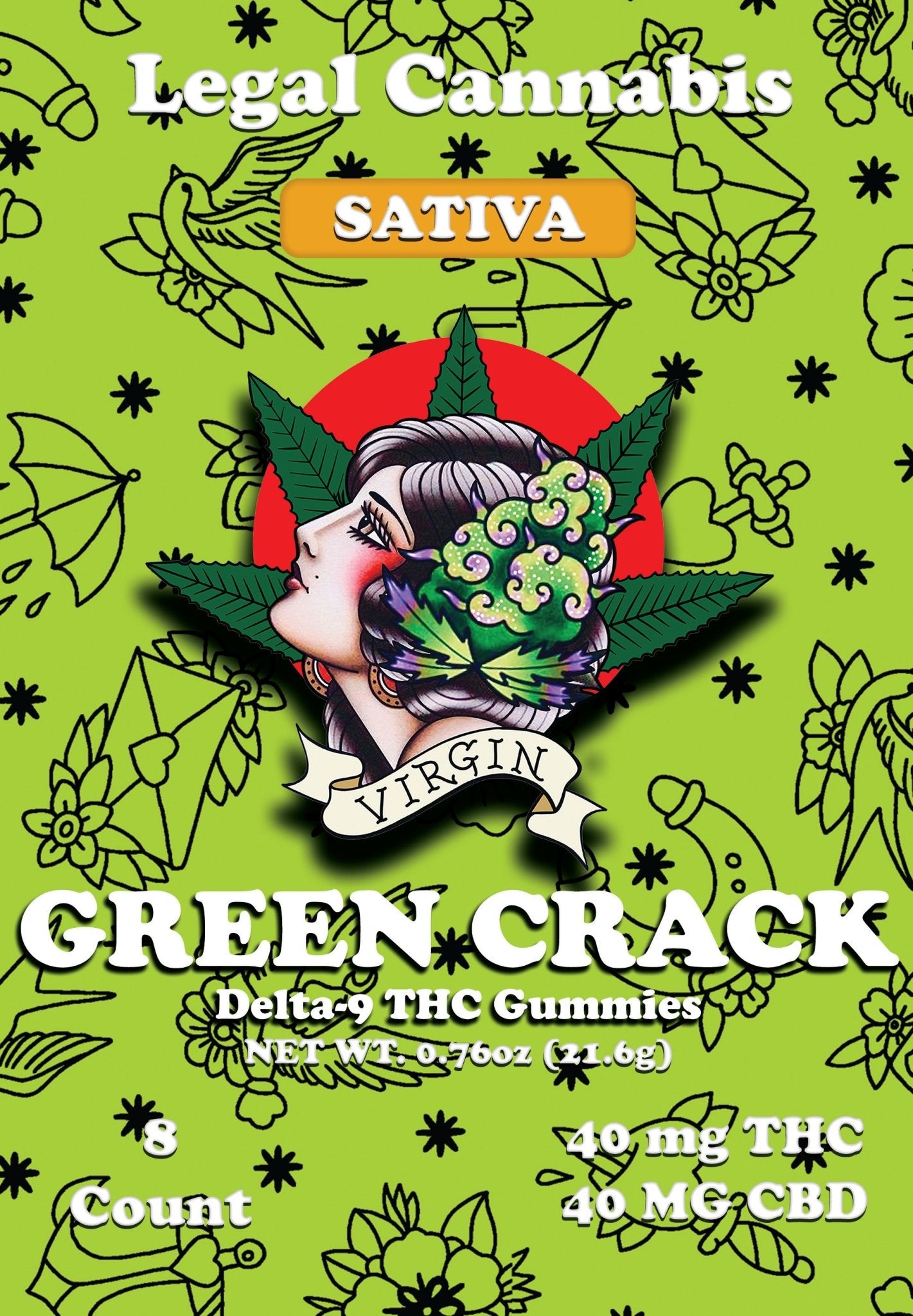 Green Crack Live Rosin 5mg D9/CBD 8 ct. Sativa (Box of 10) - Tree Spirit Wellness