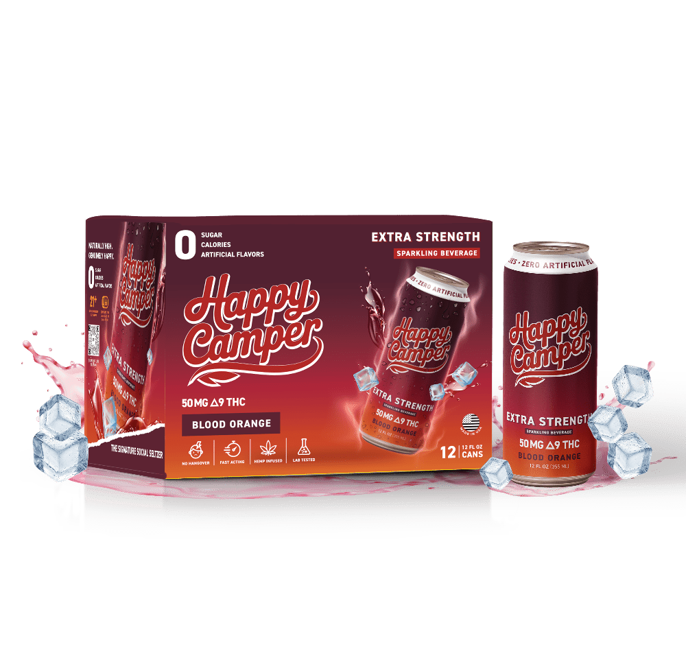 happy camper Blood Orange - 50mg Delta 9 THC - 355 ml Extra Strength - 12 pack - Tree Spirit Wellness