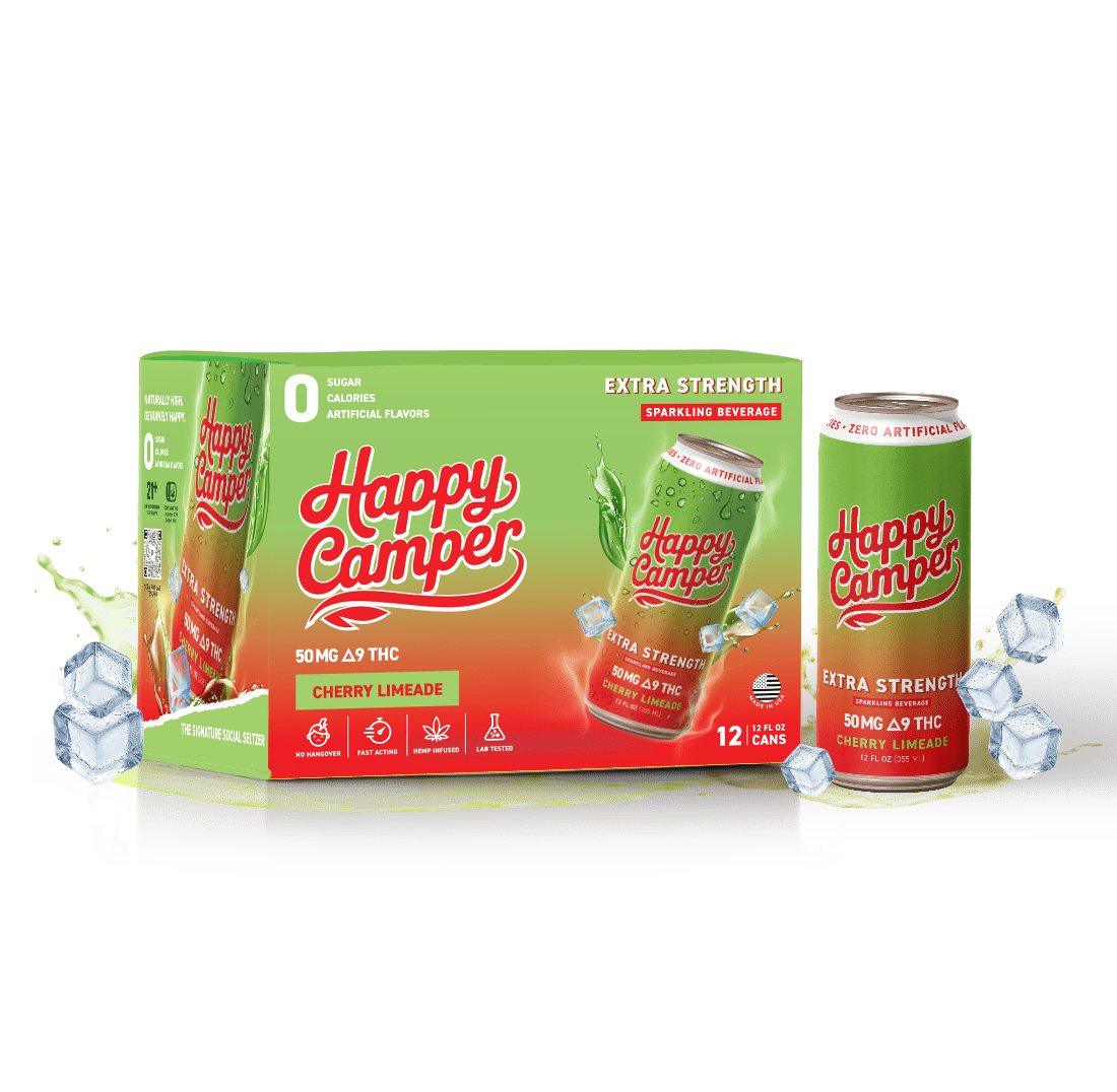 happy camper Cherry Limeade - 50mg Delta 9 THC - 355 ml Extra Strength - 12 pack - Tree Spirit Wellness