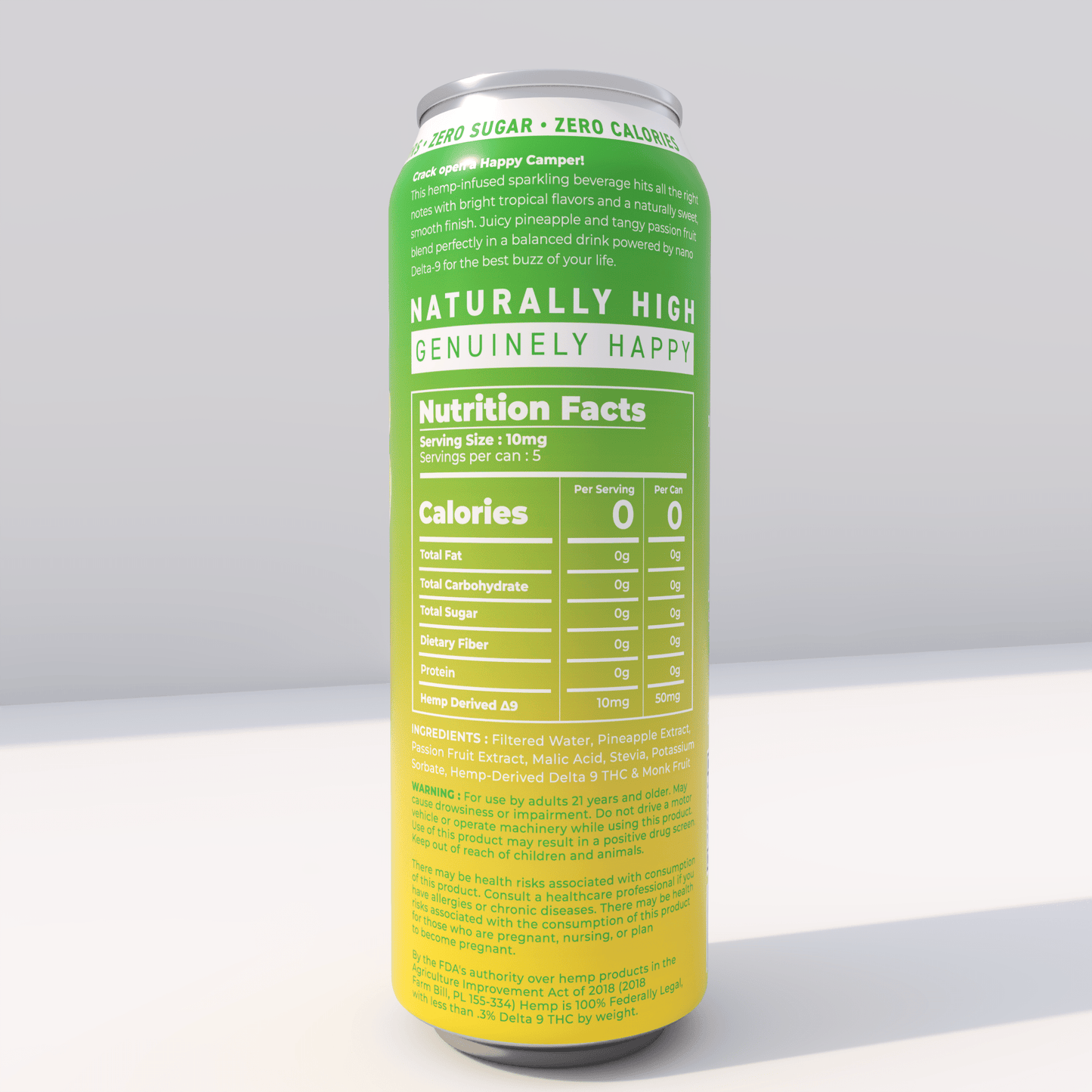 happy camper Pineapple Passion Fruit - 50mg Delta 9 THC - 355 ml Extra Strength - 12 pack - Tree Spirit Wellness