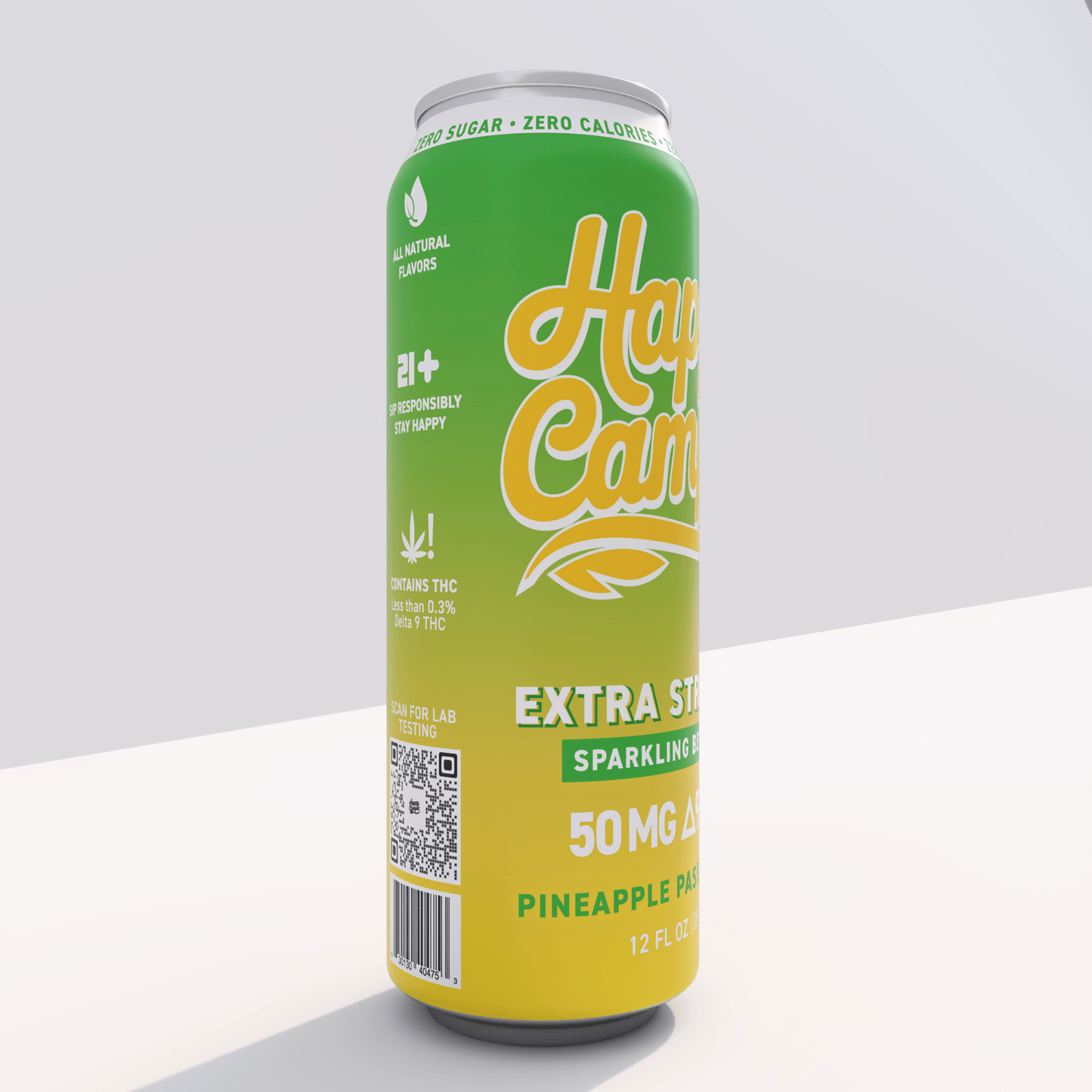 happy camper Pineapple Passion Fruit - 50mg Delta 9 THC - 355 ml Extra Strength - 12 pack - Tree Spirit Wellness