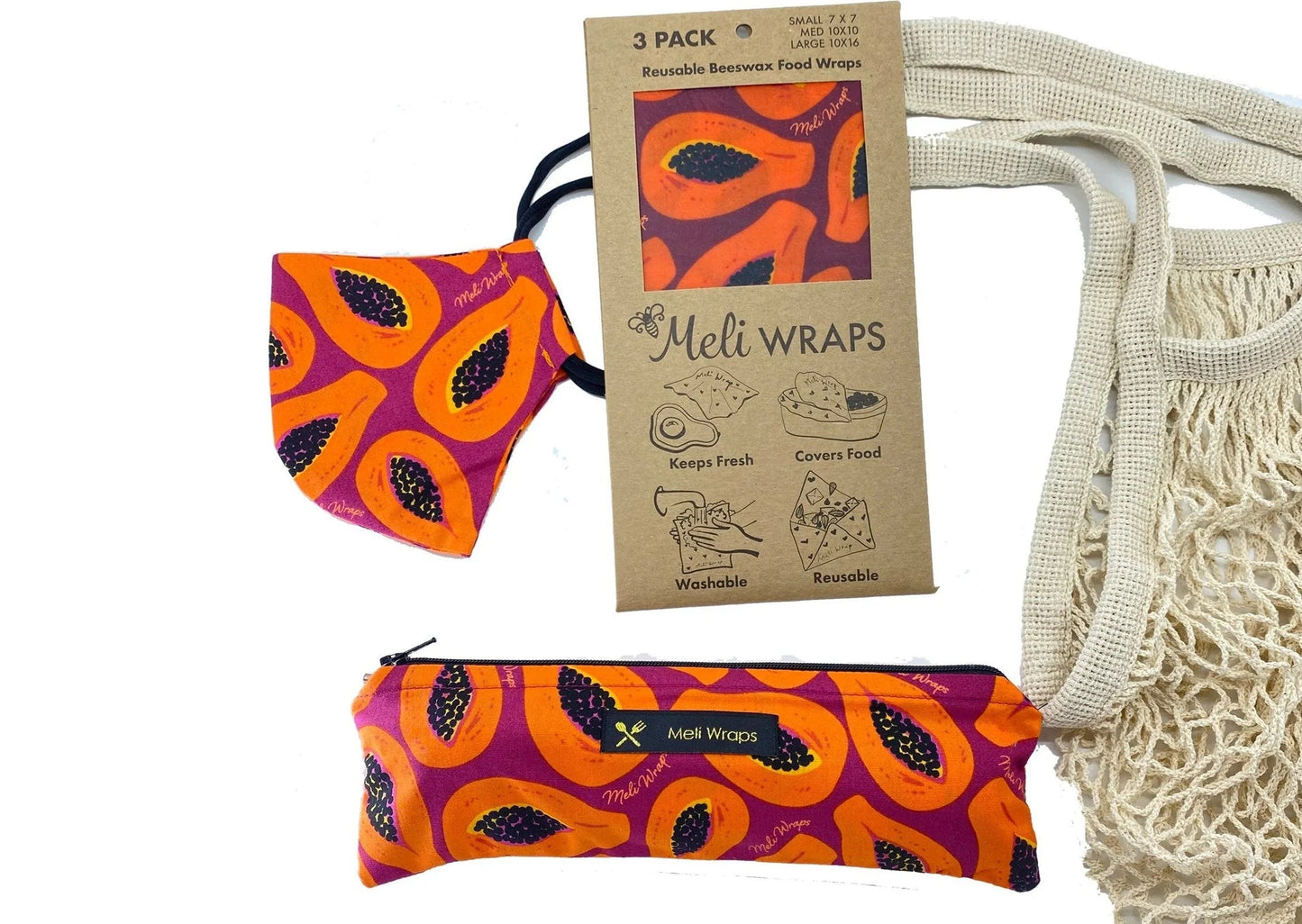 Meli Wraps Care Collection~Purple Papaya Print case of 4 - Tree Spirit Wellness