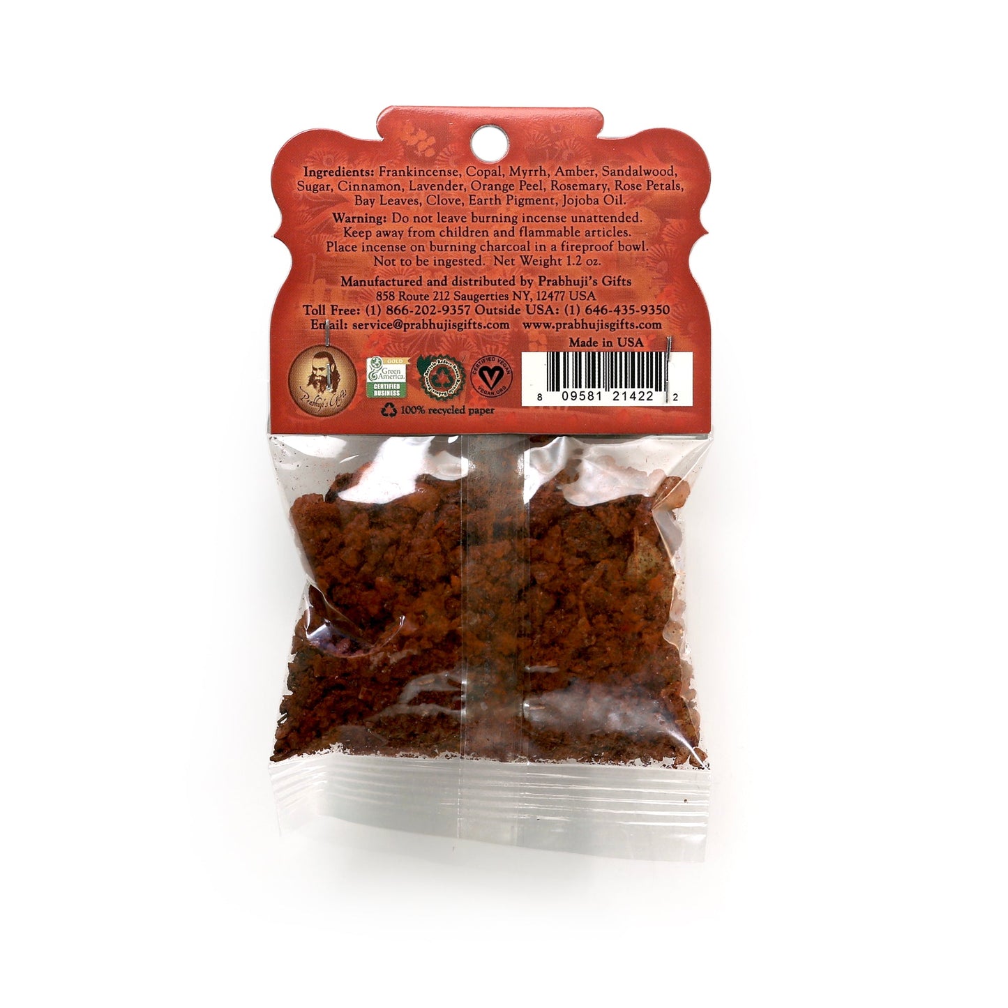 Prabhuji Resin Incense Root Chakra Muladhara - Grounding and Inner Peace - 1.2oz bag
