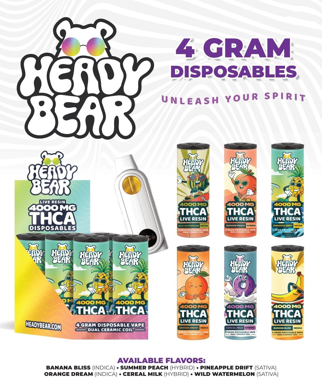 New! Heady Bear - Banana Bliss Vape (Indica) 6pcs - Tree Spirit Wellness
