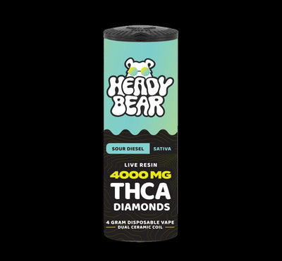 New! Heady Bear - THCA Diamonds - Sour Diesel Vape (Sativa) 6pcs