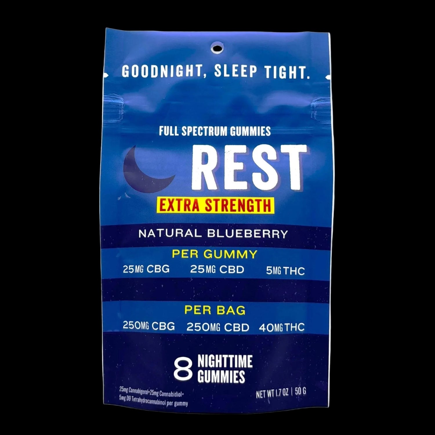 NEW! Rest Gummies Extra Strength CBD+CBG+THC 8ct. (55mg/Gummy) - Tree Spirit Wellness