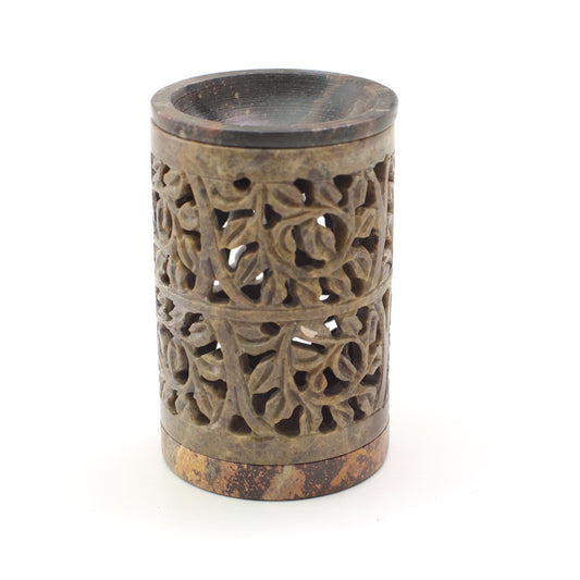 Oil Diffuser - Natural Soapstone Oil Burner Ornamental Leaves 4.75" - Tree Spirit Wellness
