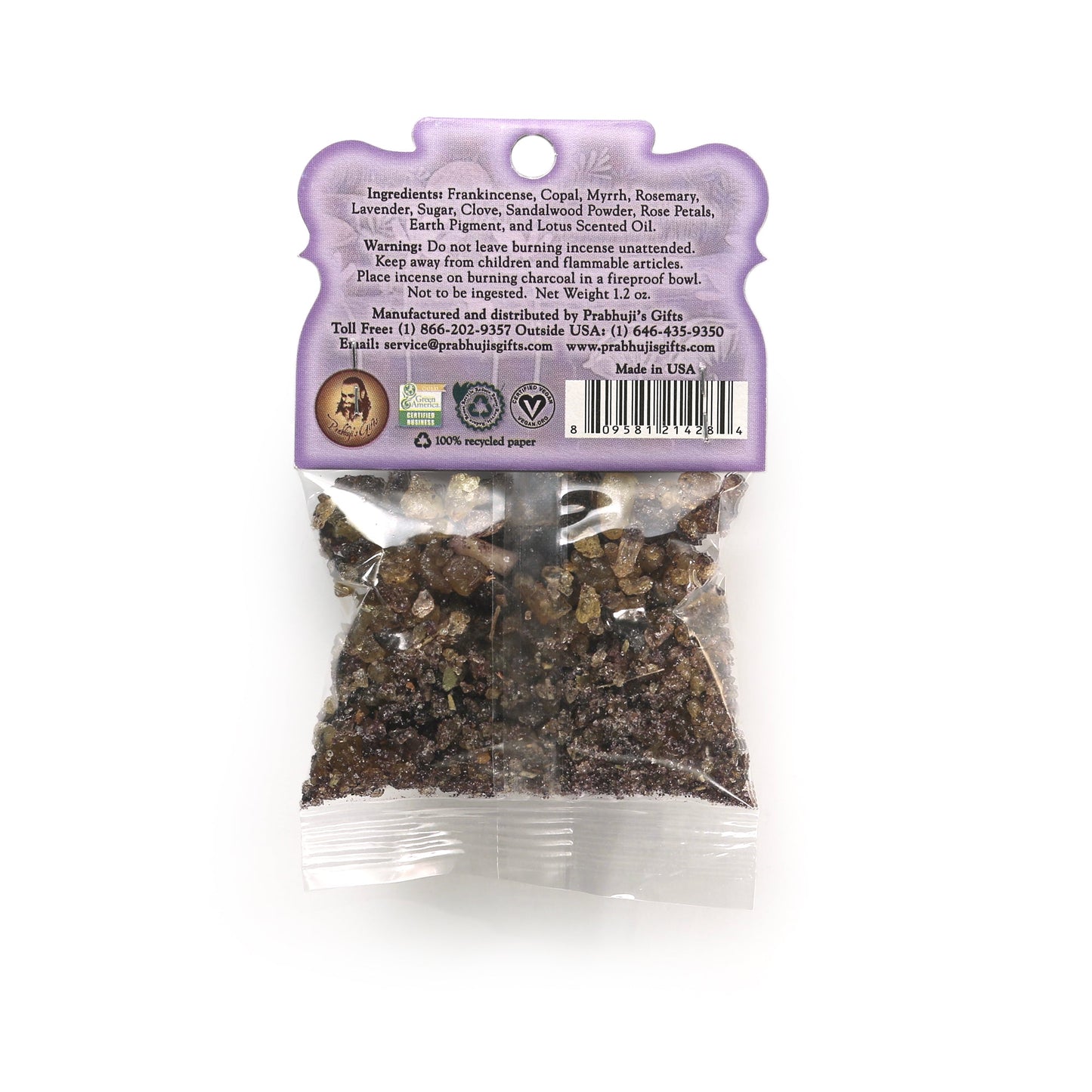 Prabhuji Resin Incense Crown Chakra Sahasrara - Enlightenment - 1.2oz bag