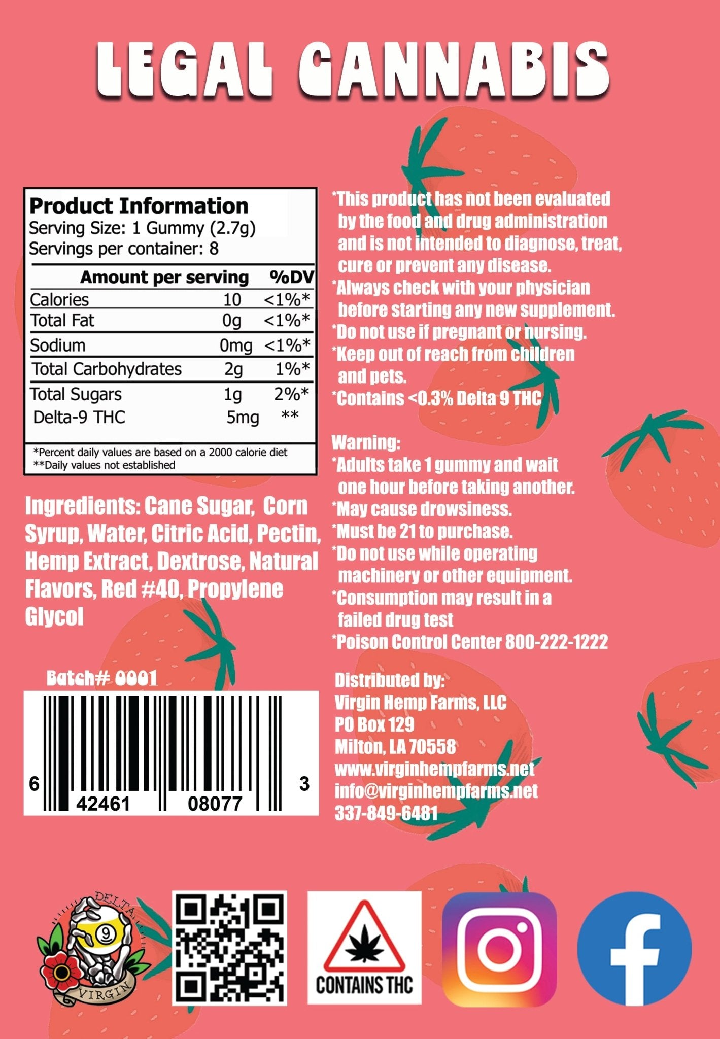 Strawberry 5mg D9 8 count (Box of 10) - Tree Spirit Wellness