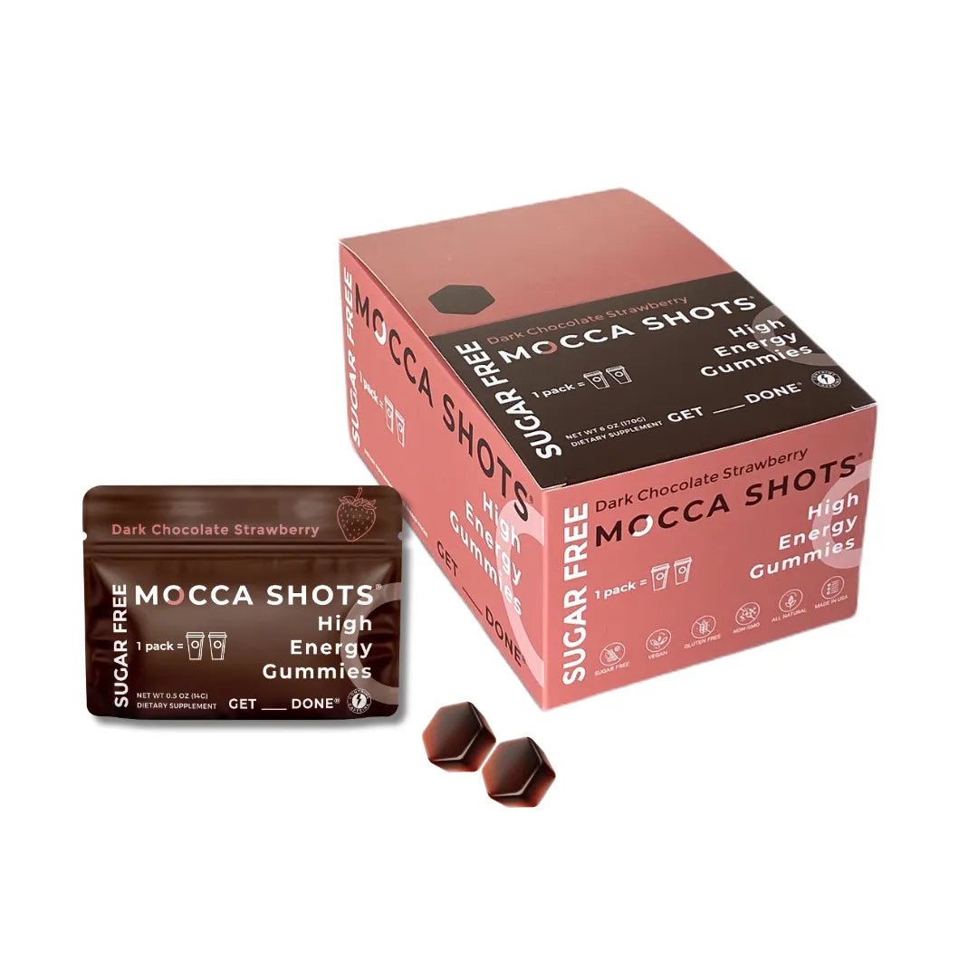 SUGAR FREE Mocca Shots Energy Gummies Chocolate Strawberry (12 - Pack) - Tree Spirit Wellness