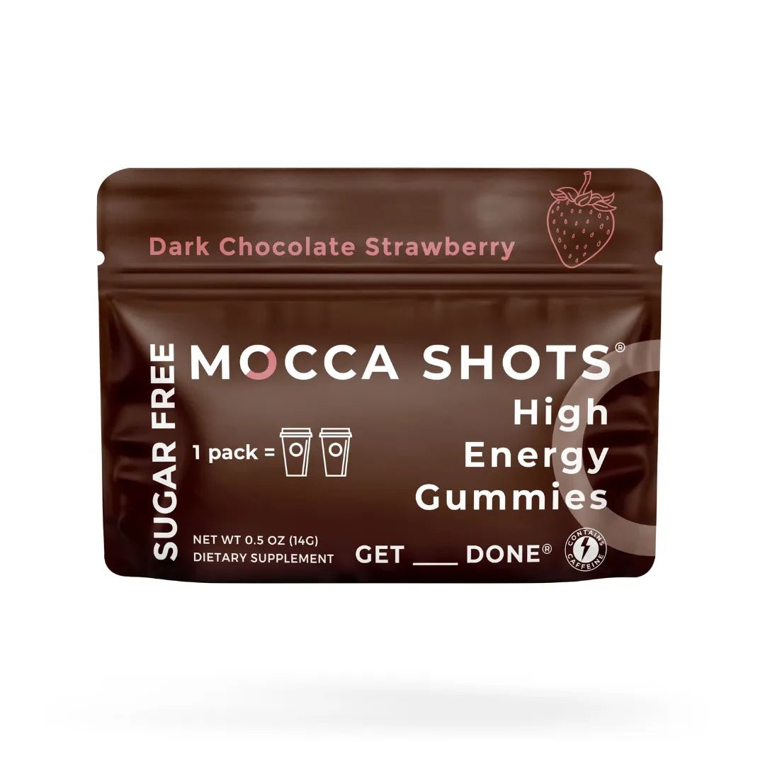 SUGAR FREE Mocca Shots Energy Gummies Chocolate Strawberry (12 - Pack) - Tree Spirit Wellness