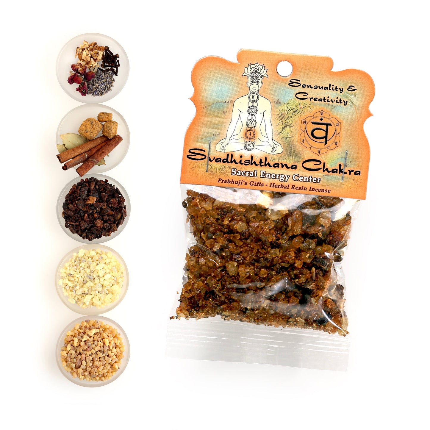 Prabhuji Resin Incense Sacral Chakra Svadhishtana - Sensuality and Creativity - 1.2oz bag