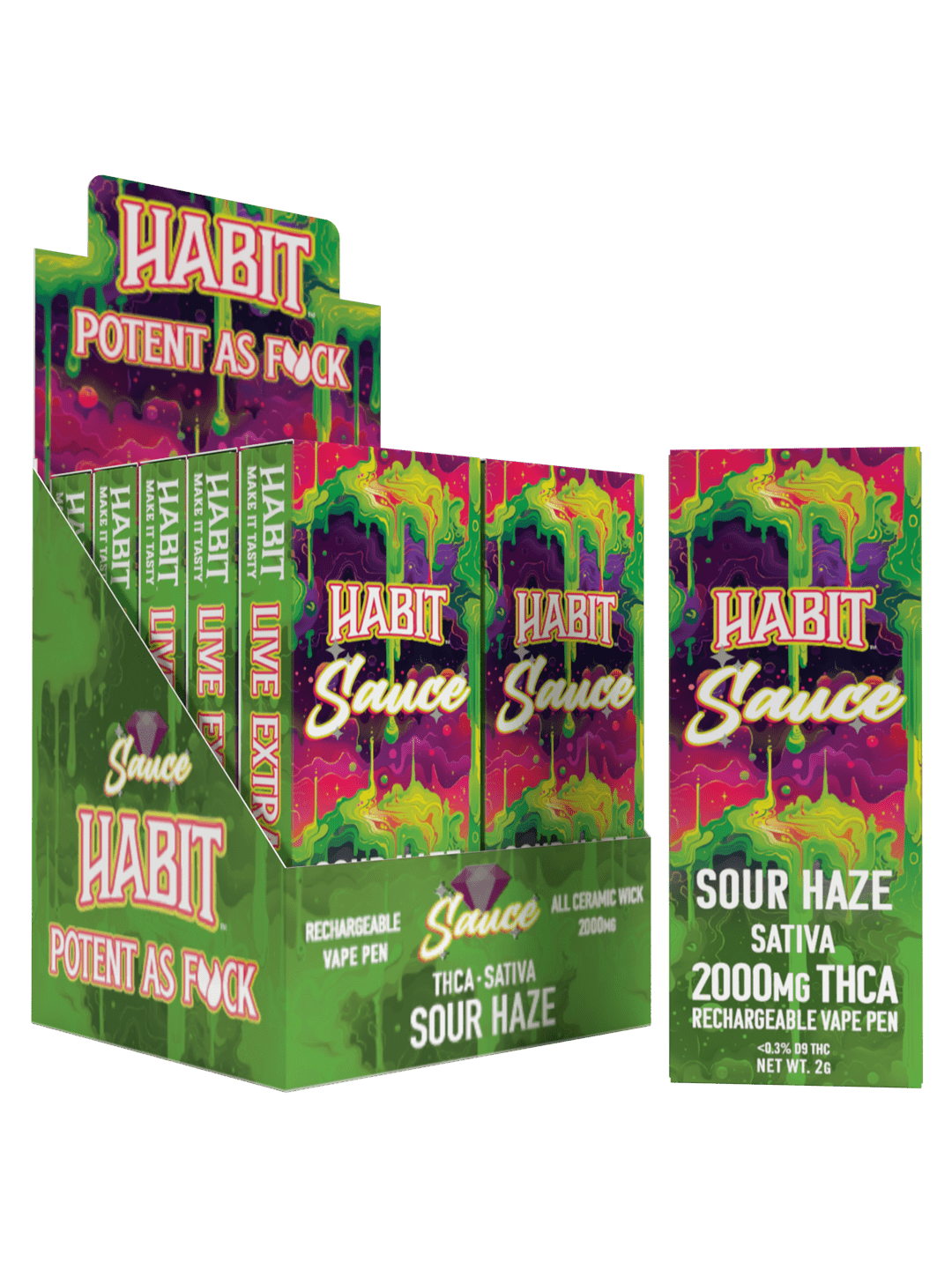 THCA Disposable Rechargeable Vape - Sour haze 2g (Sativa) 10pk - Tree Spirit Wellness