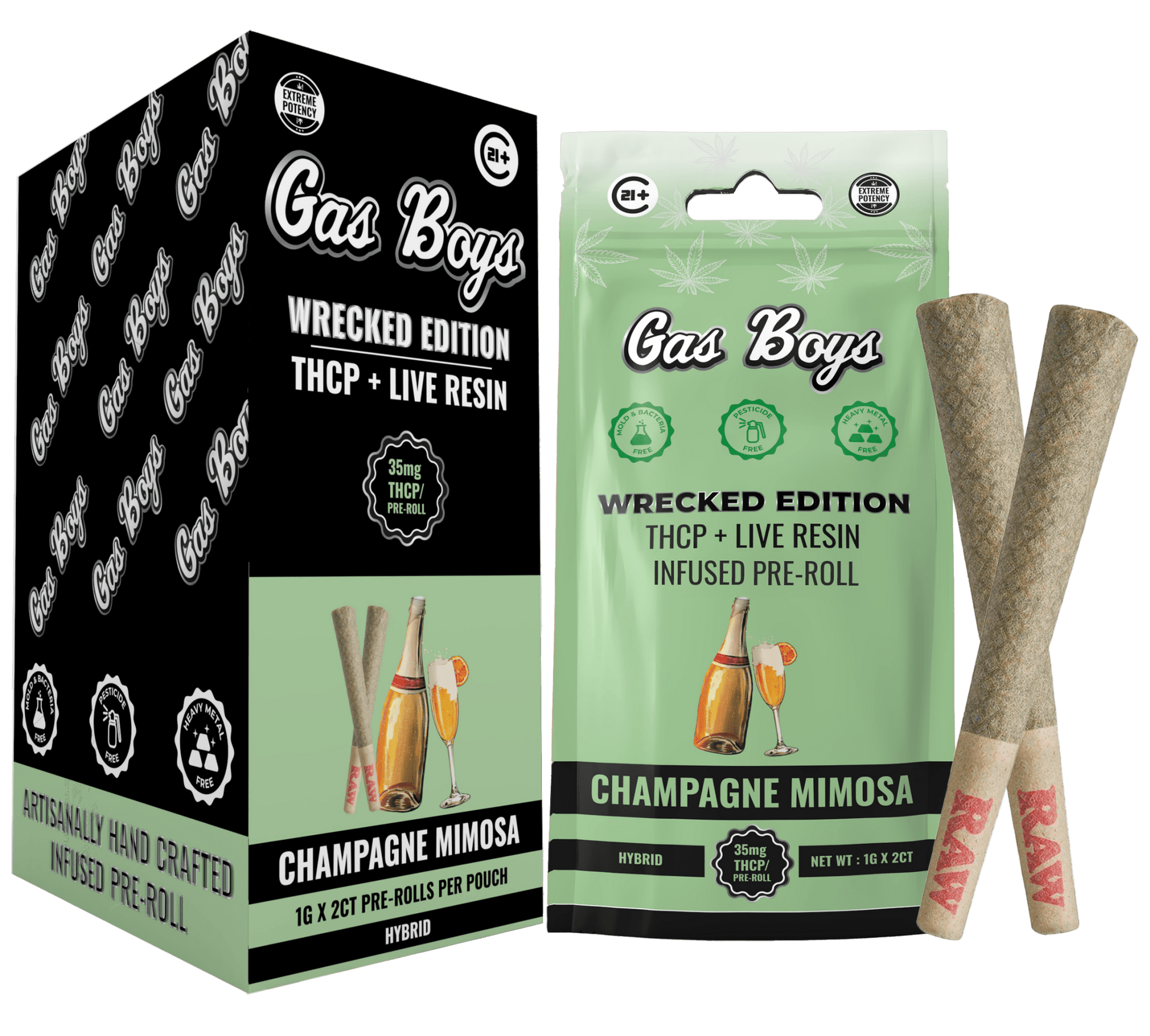 THCP LIVE RESIN INFUSED PRE - ROLL Champagne Mimosa Display Box - Hybrid (10ct pouches) - Tree Spirit Wellness