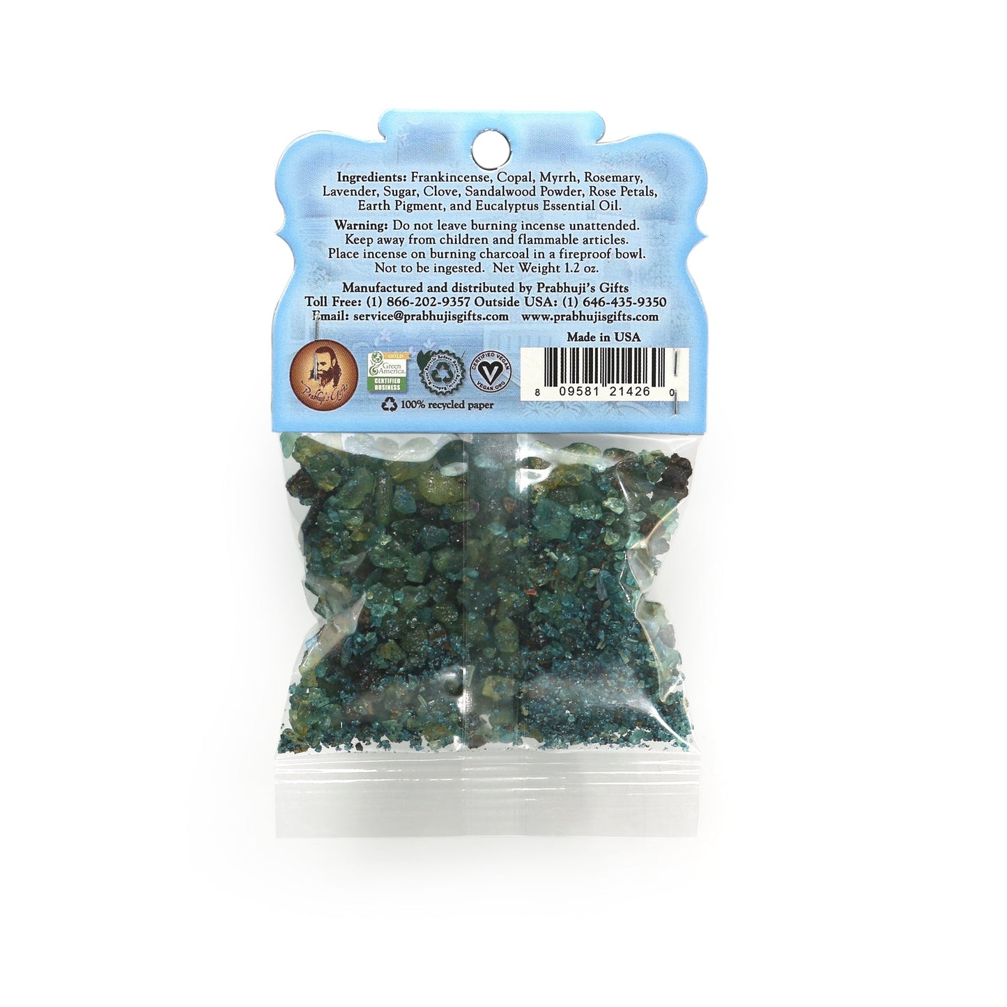 Prabhuji Resin Incense Throat Chakra Vishuddha - Communication and Responsibility - 1.2oz bag