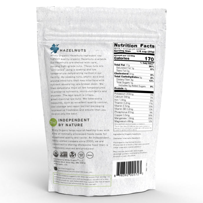 WILDLY ORGANIC Nuts | Raw | Soaked & Dried | Certified Organic | Hazelnuts | 7 oz. - Tree Spirit Wellness