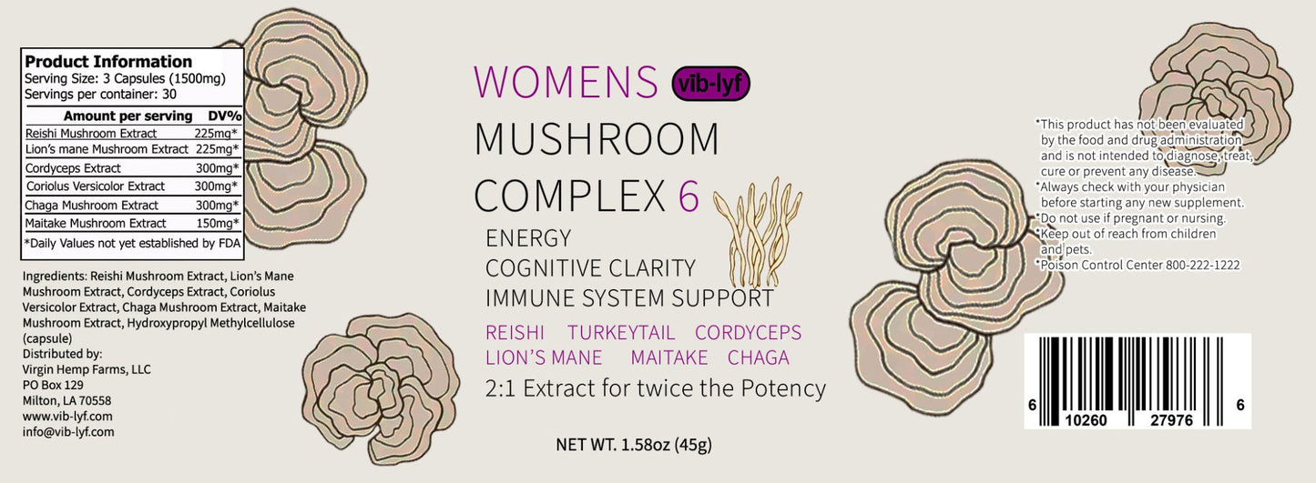 Womens Mushroom Complex 6 (500mg x 90 capsules) - Tree Spirit Wellness