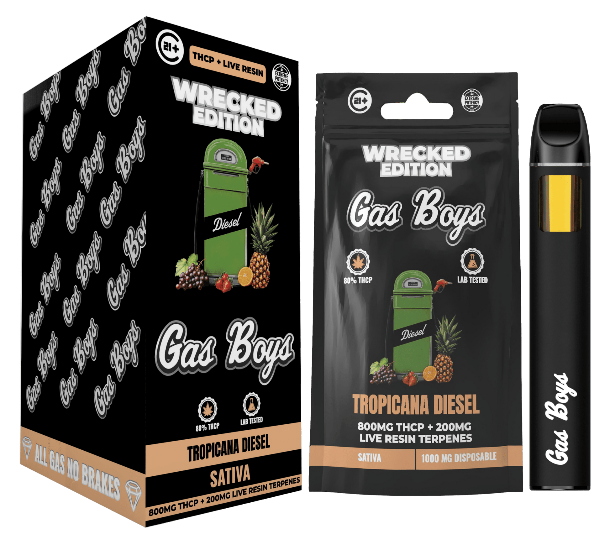 WRECKED THCP 1G DISPOSABLE VAPE - Tropicana Diesel - Sativa (10ct) - Tree Spirit Wellness