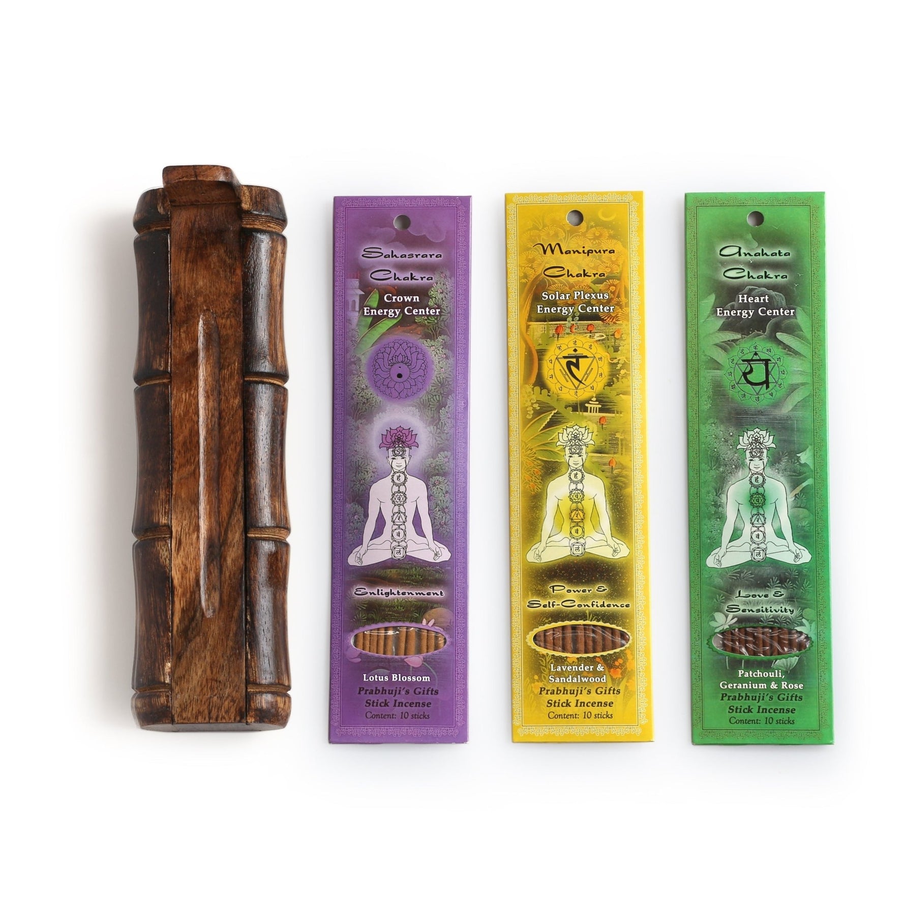 Incense Gift Set - Bamboo Burner + 3 Chakra Incense Sticks Packs & Greeting - Always - Tree Spirit Wellness