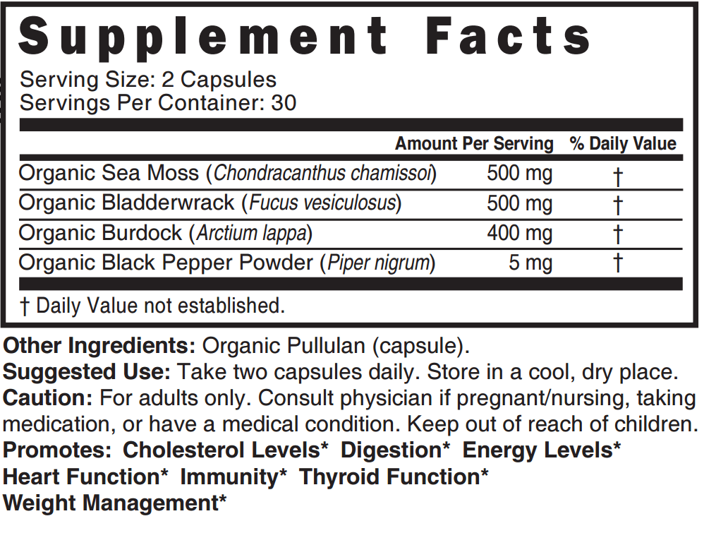 Sea Moss with Bladderwrack, Burdock & Black Pepper 1400mg - Tree Spirit Wellness