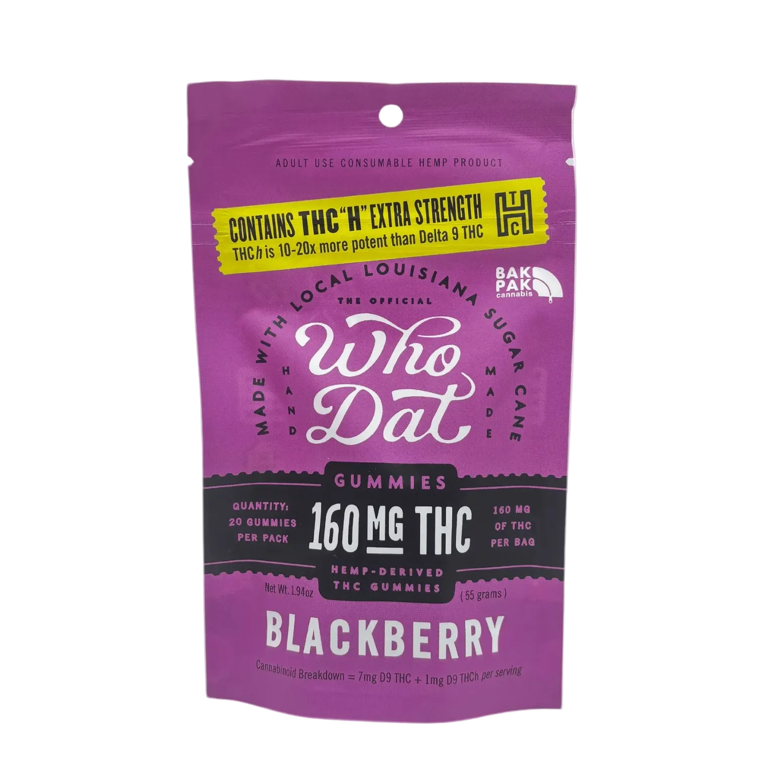 Who Dat 160mg THCH+D9 20ct Blackberry (box of 10) - Tree Spirit Wellness