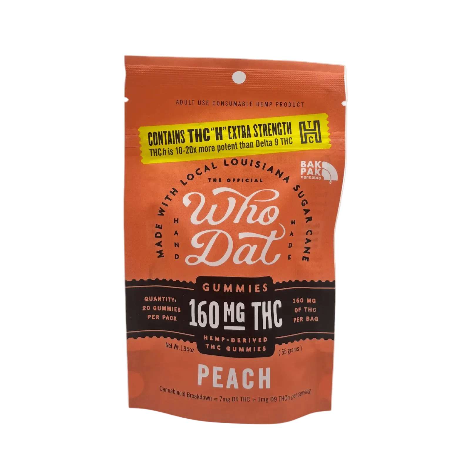 Who Dat 160mg THCH+D9 20ct Peach (box of 10) - Tree Spirit Wellness