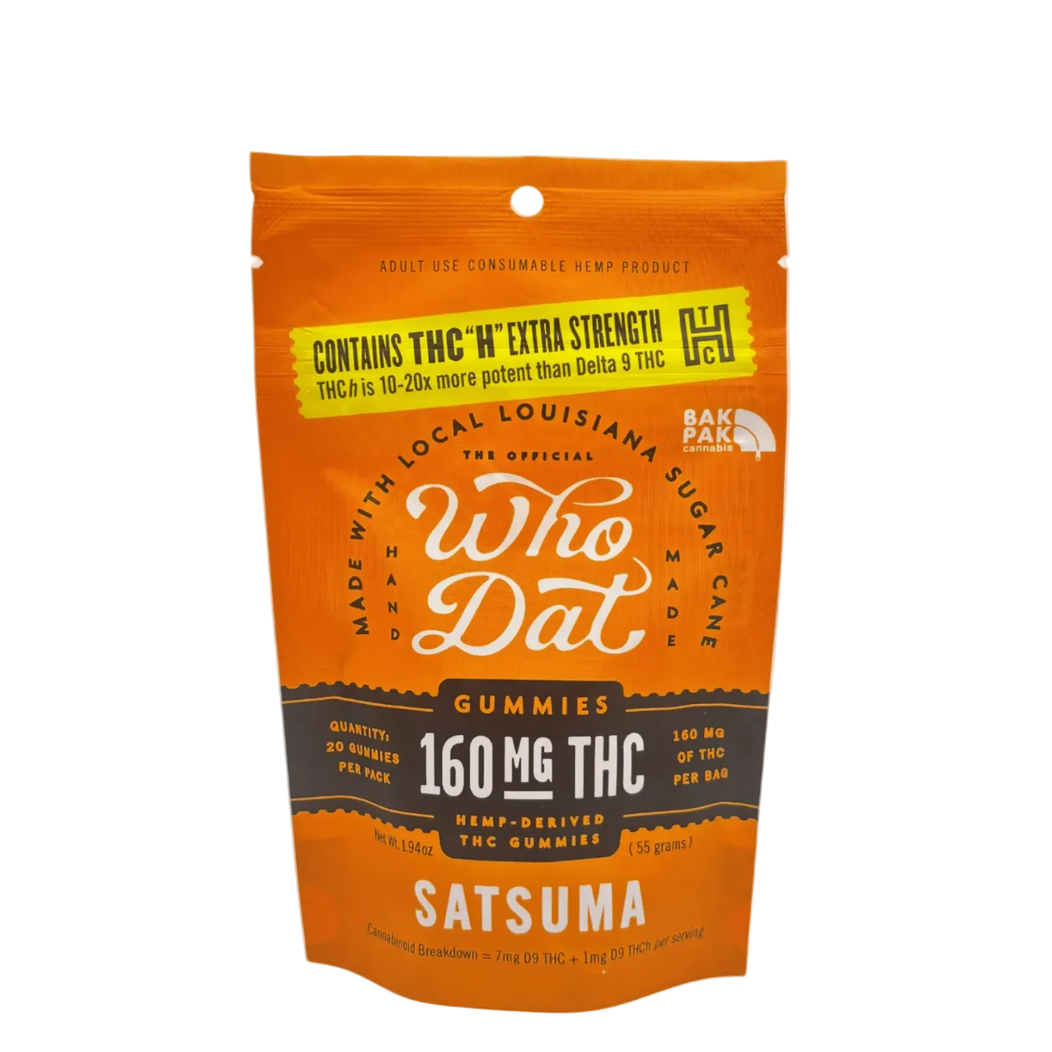 Who Dat 160mg THCH+D9 20ct Satsuma (box of 10) - Tree Spirit Wellness