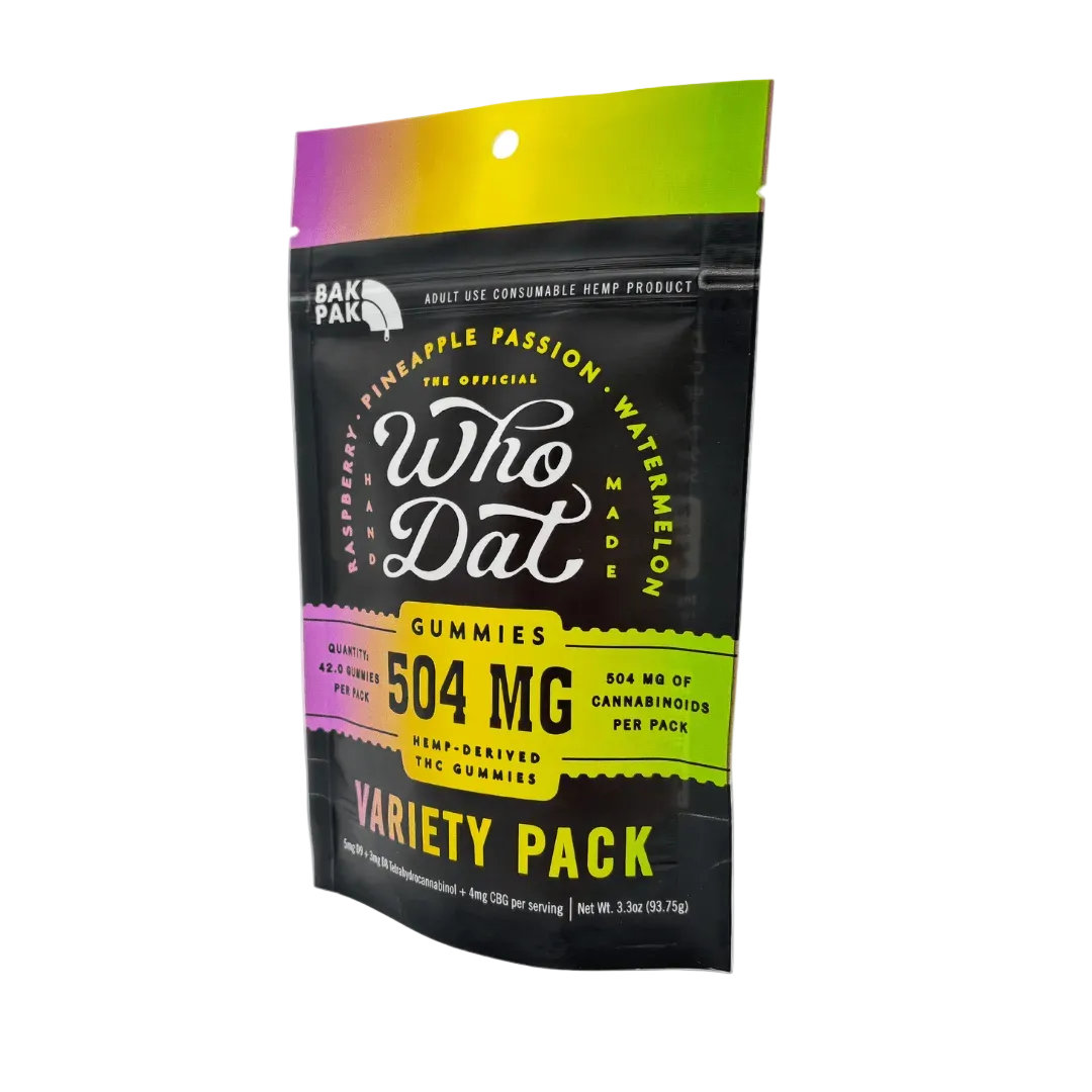 Who Dat 504mg THC+CBG Variety Pack (box of 10) (NOT AVAILABLE THROUGH DISTRIBUTION) - Tree Spirit Wellness